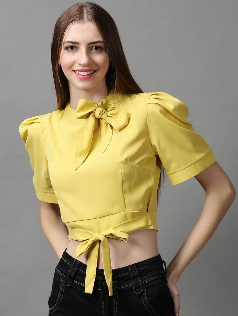 women's blouson tie-up neck top