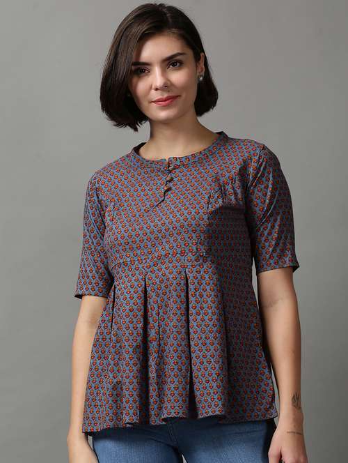 women's peplum mandarin neck top - 18589215 - Standard Image - 0