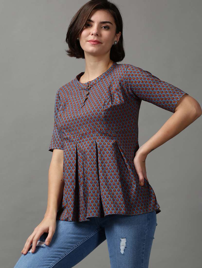 women's peplum mandarin neck top - 18589215 - Standard Image - 2