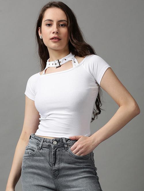 women's crop round neck top - 18589227 -  Standard Image - 0