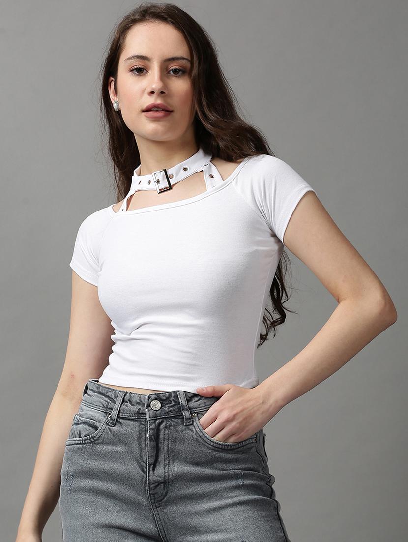 women's crop round neck top - 18589227 -  Zoom Image - 0