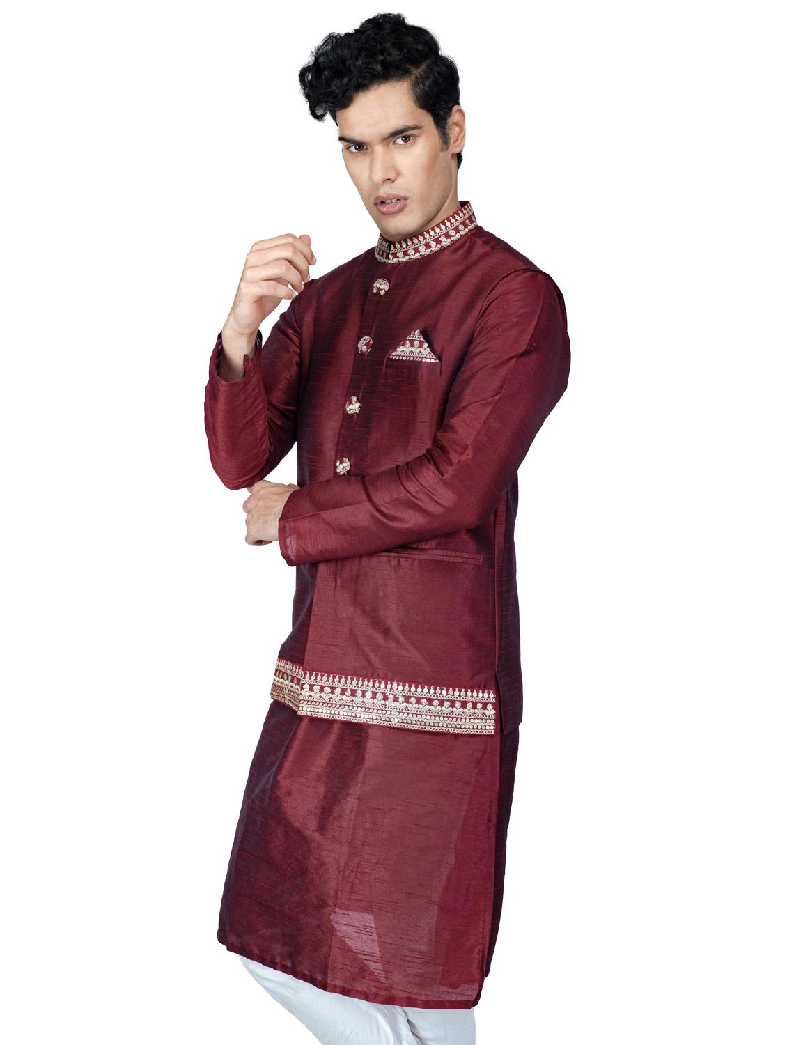 self designed kurta pyjama with jacket - 18590804 - Standard Image - 2