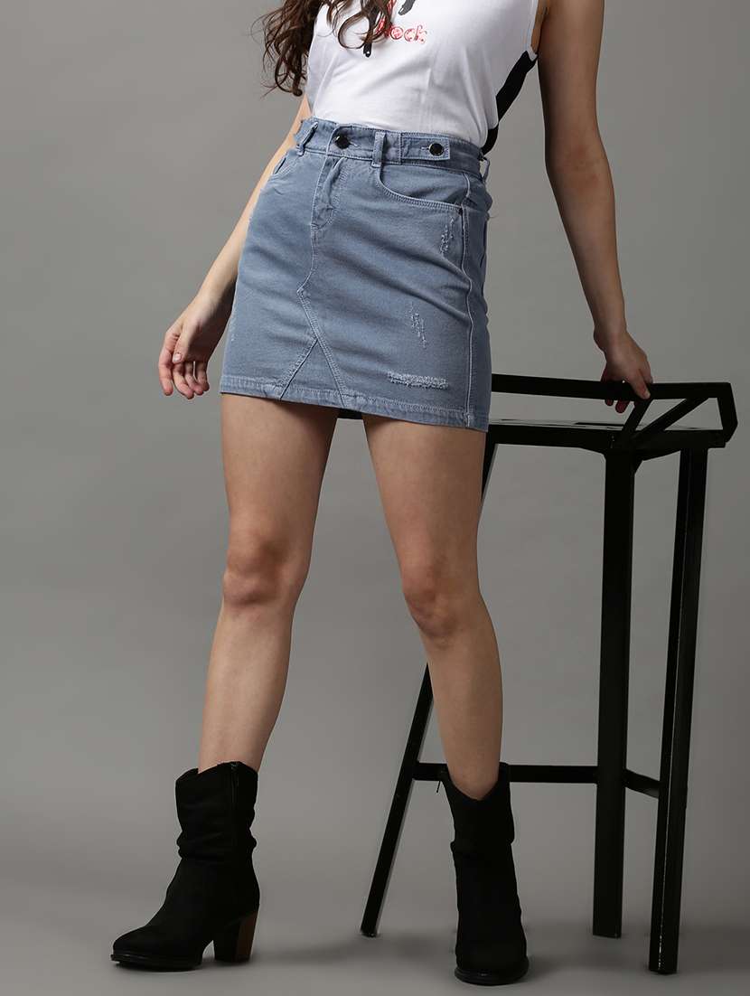 blue solid a-line skirt - 18590824 -  Standard Image - 2