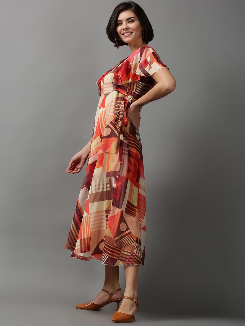 women's fit & flare geometric dress - 18590921 - Standard Image - 2