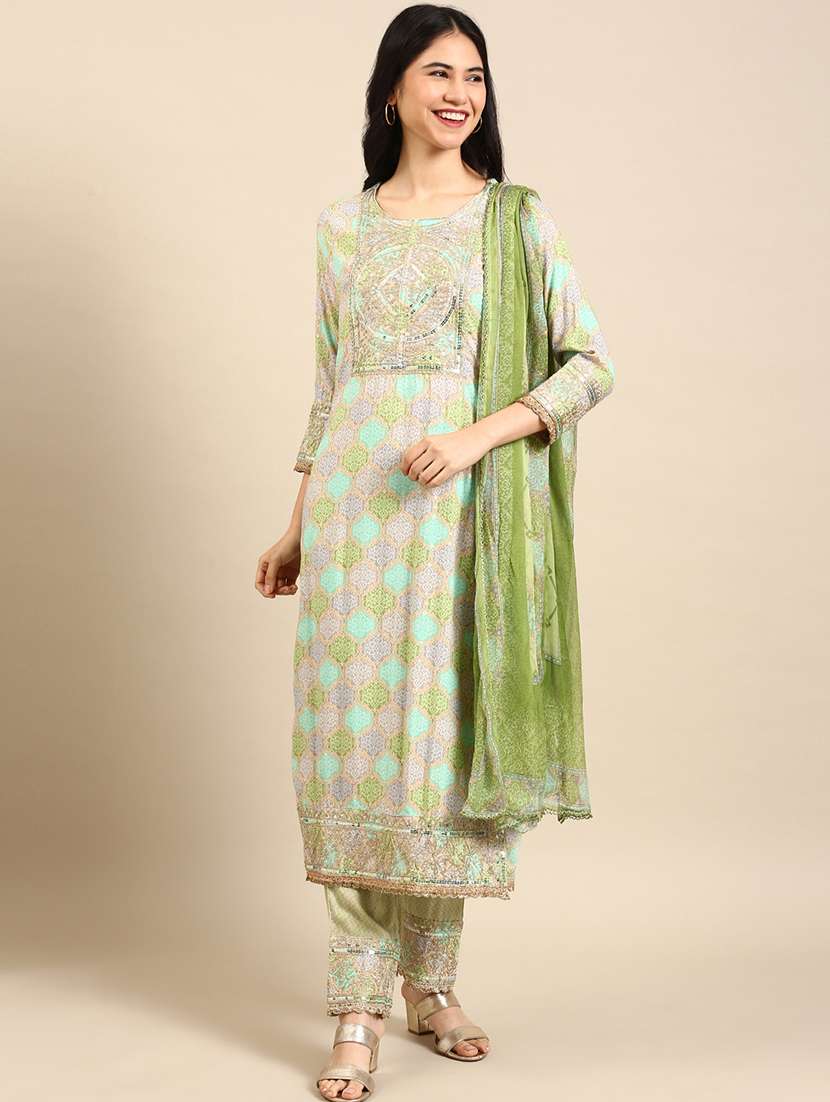 women three quarter sleeve kurta pant with dupatta set