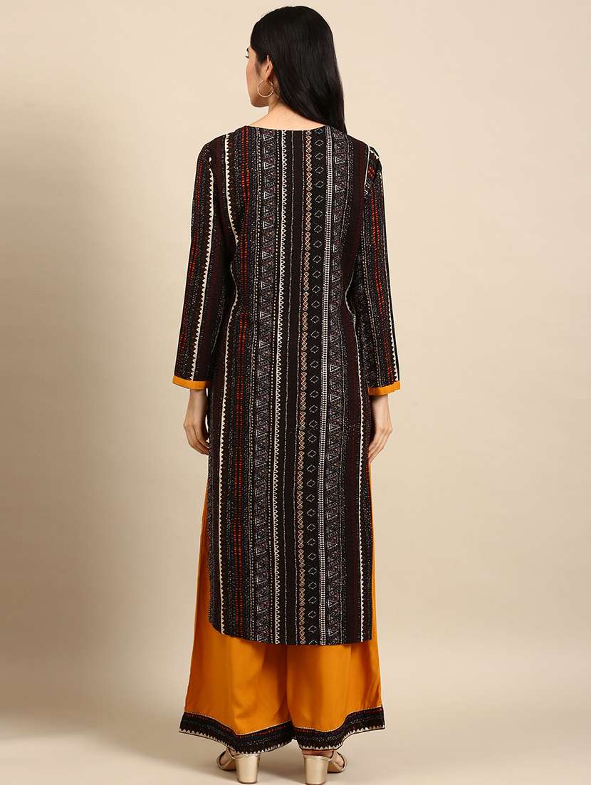 women black printed round neck kurta palazzo set - 18591219 -  Standard Image - 2