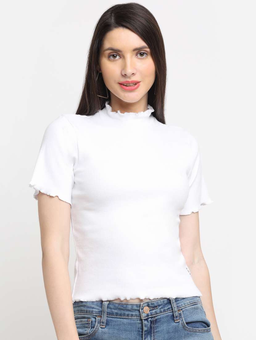 women's white mock neck top