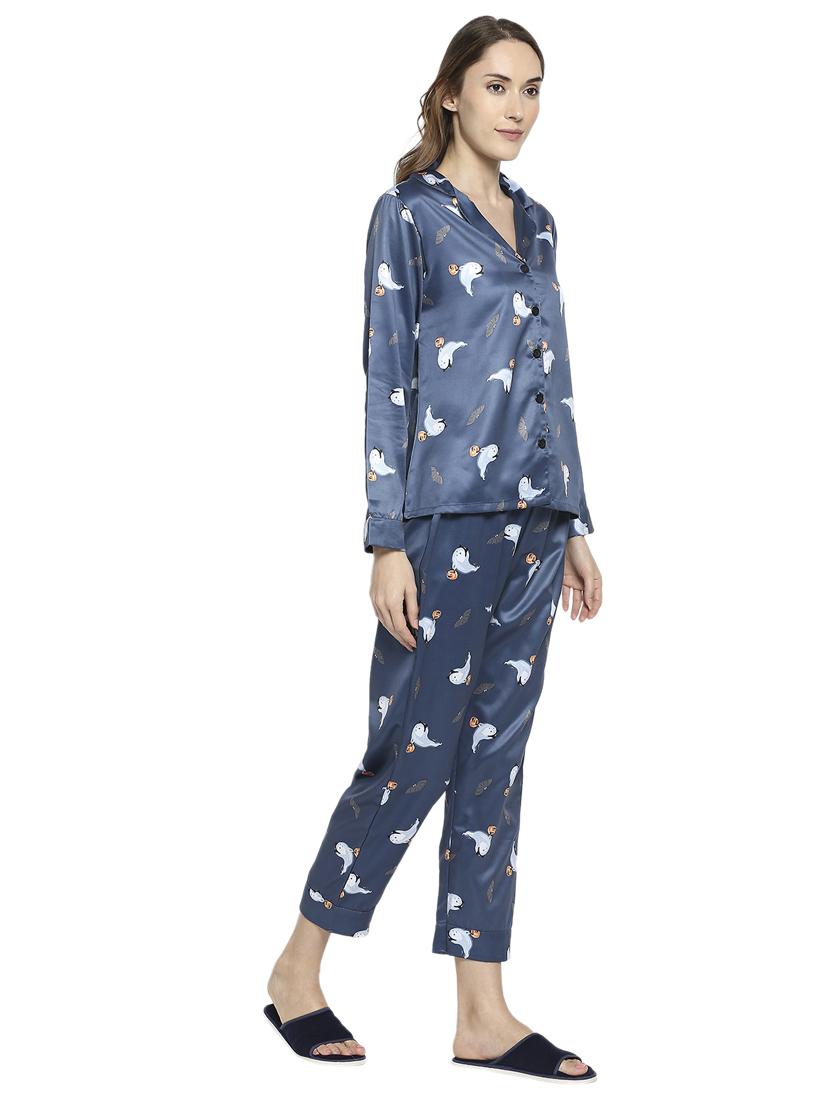 shirt collar printed nightwear pajama set - 18591761 - Standard Image - 2