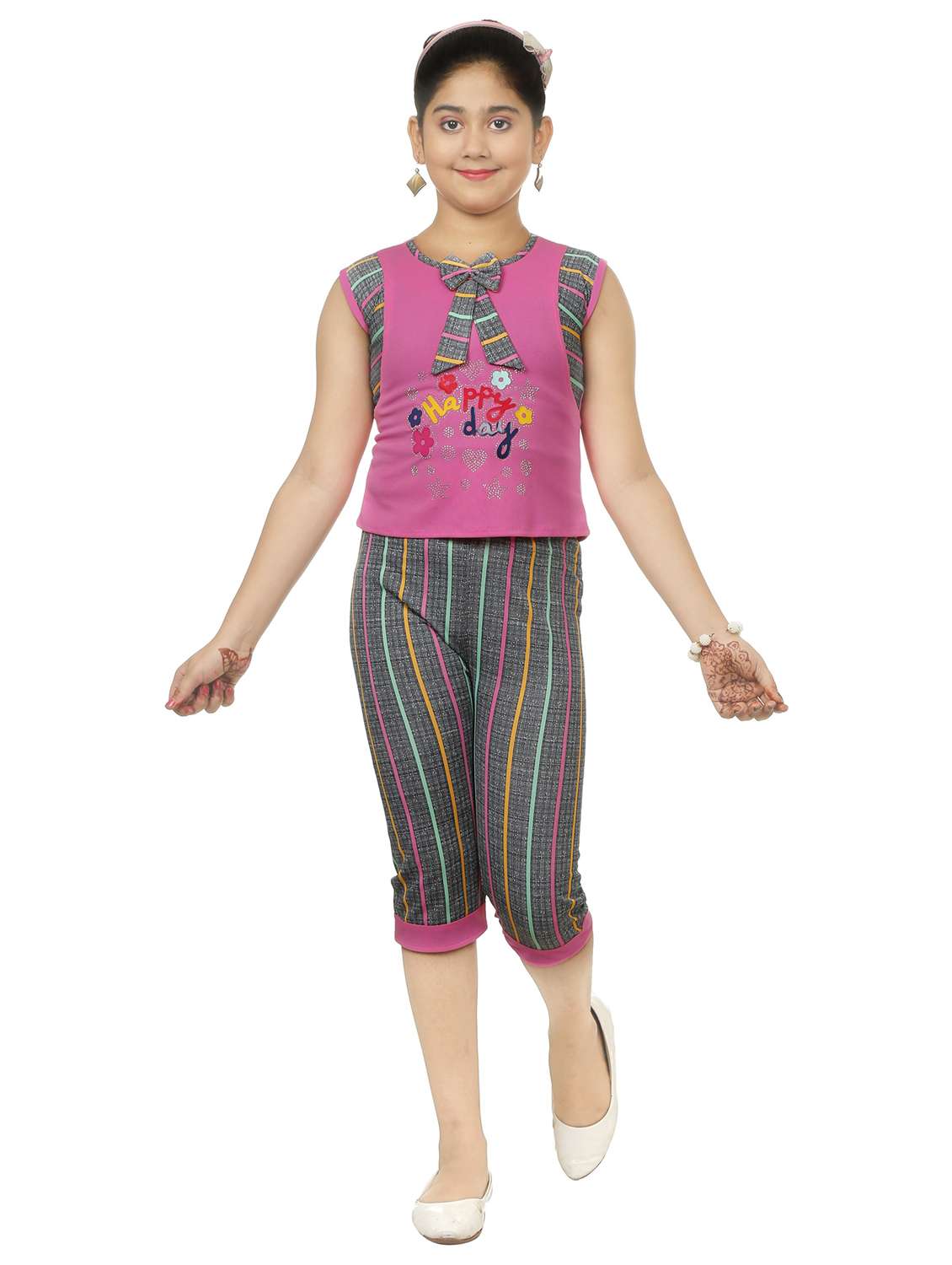 girls printed top & capri set