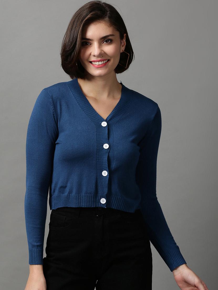 v neck solid wool cardigan - 18592452 - Zoom Image - 0