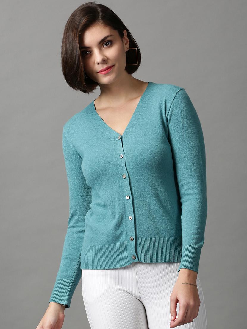 v neck solid woolen cardigan - 18592459 - Zoom Image - 0