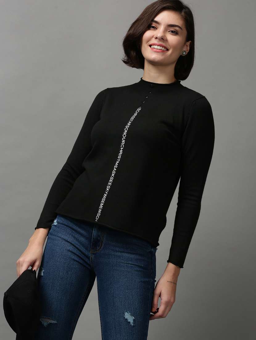 women black typographic round neck pullover - 18592461 - Standard Image - 2