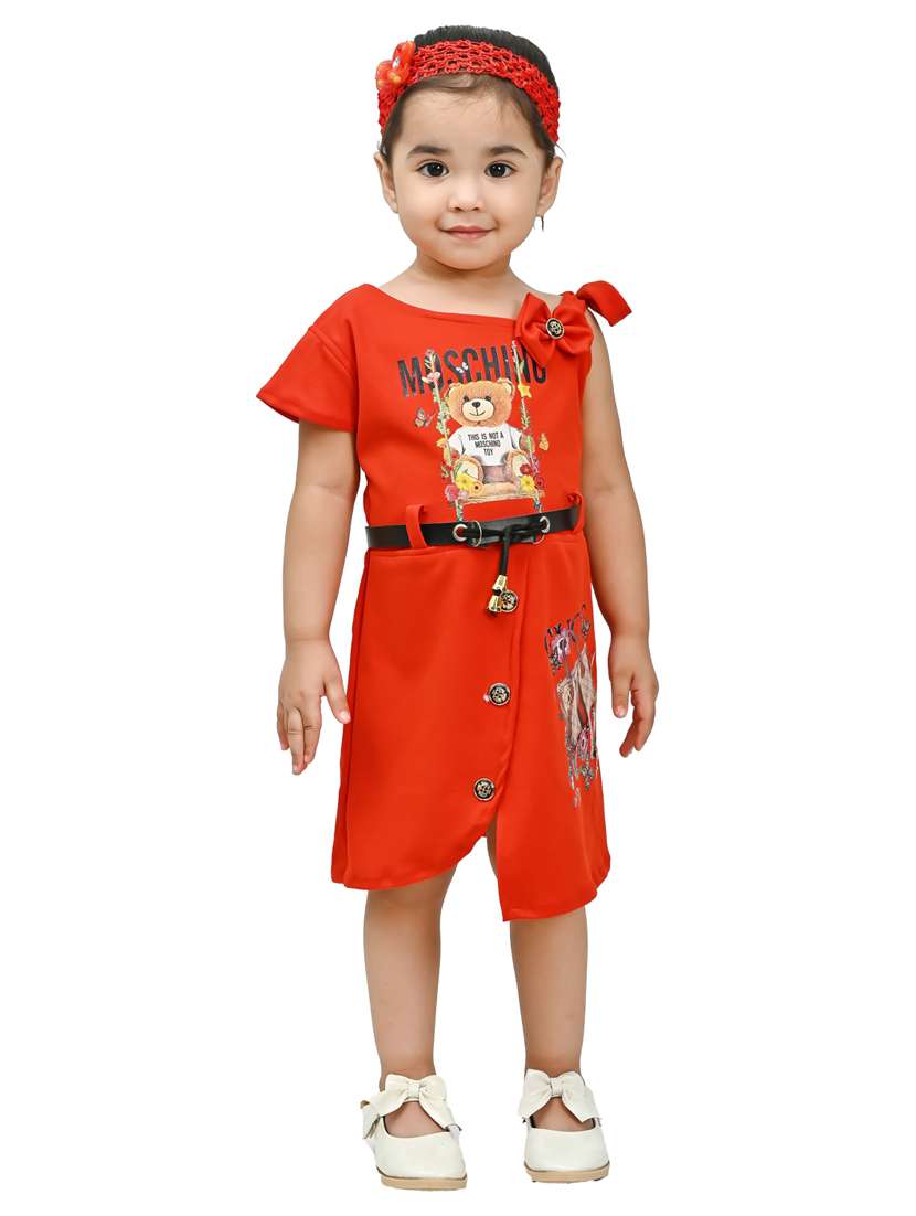 girls asymmetric neck sleeveless frock