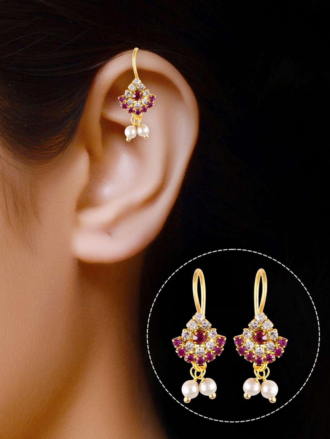 pink brass earcuff earring - 18595262 - Standard Image - 2