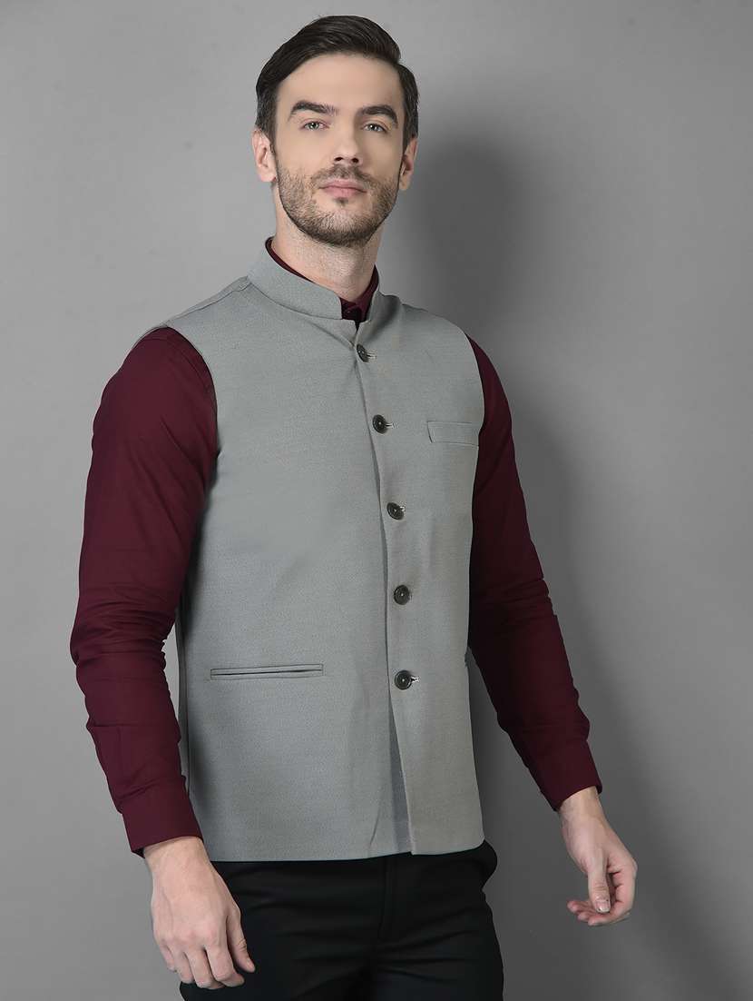 solid woolen classic nehru jacket - 18601506 -  Standard Image - 2