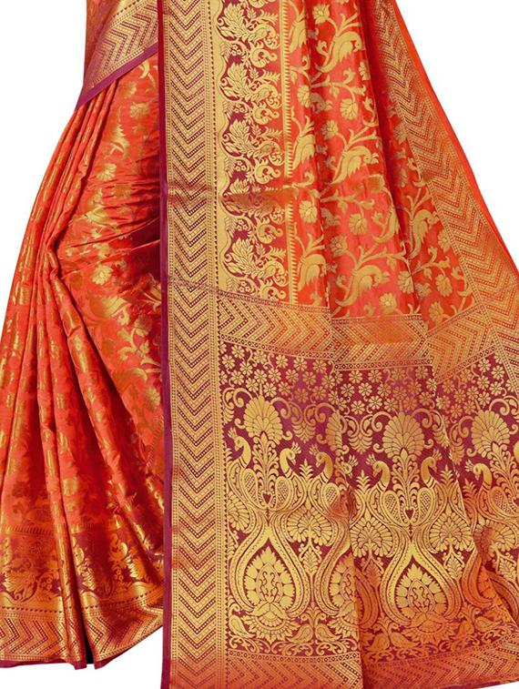 orange self design woven saree with blouse - 18601993 - Standard Image - 2