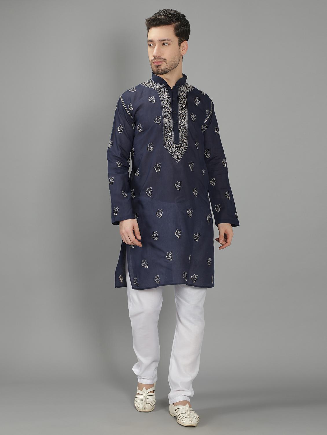 men embroidered long sleeve chikankari kurta - 18602022 - Zoom Image - 0