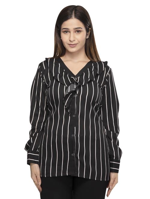 stripped frill neck shirt - 18603000 - Standard Image - 0