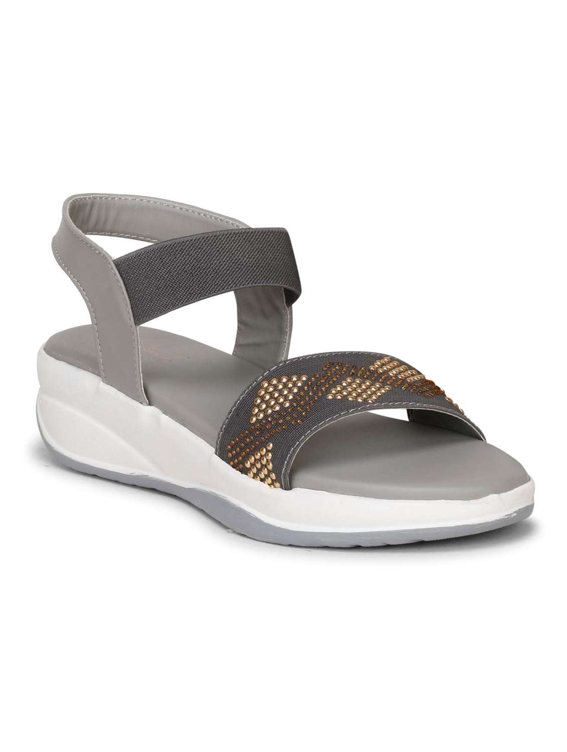 women grey back strap wedge