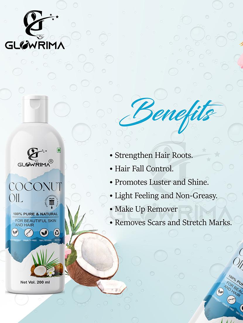 glowrima 100% pure & natural coconut oil for frizz free beautiful hair & skin 200ml (pack of 3) - 18608035 - Standard Image - 2