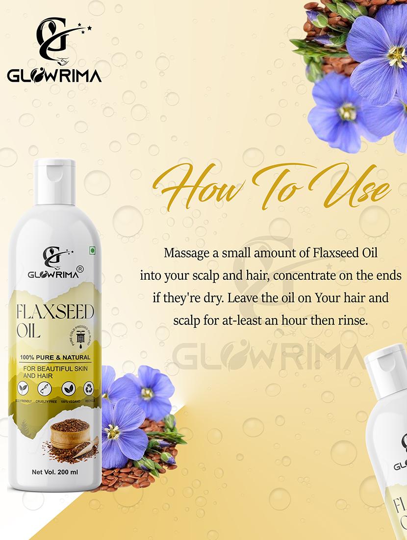 glowrima 100% pure & natural cold pressed flaxseed oil for skin & hair regrowth (solvent free) 200ml (pack of 1) - 18608036 - Standard Image - 2