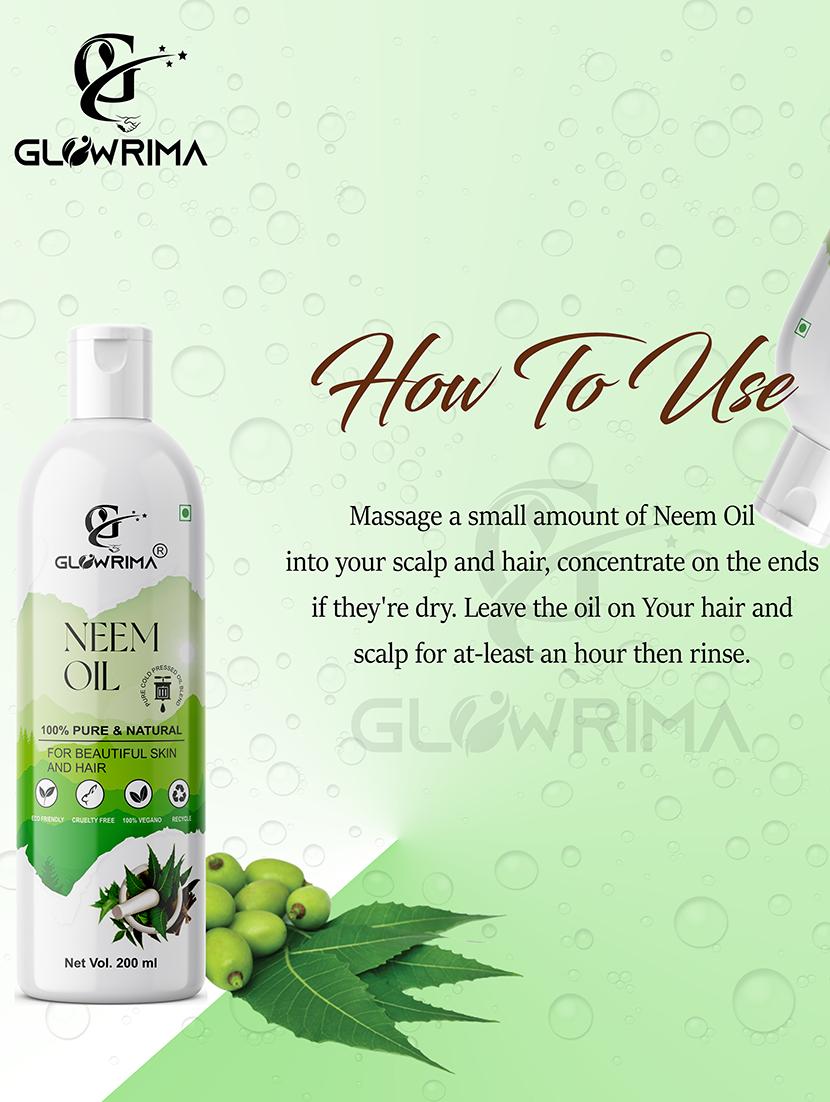 glowrima 100% pure & natural cold pressed & refined neem oil for flawlessly radiant skin & promotes shiny hair 200ml (pack of 2) - 18608052 - Standard Image - 2