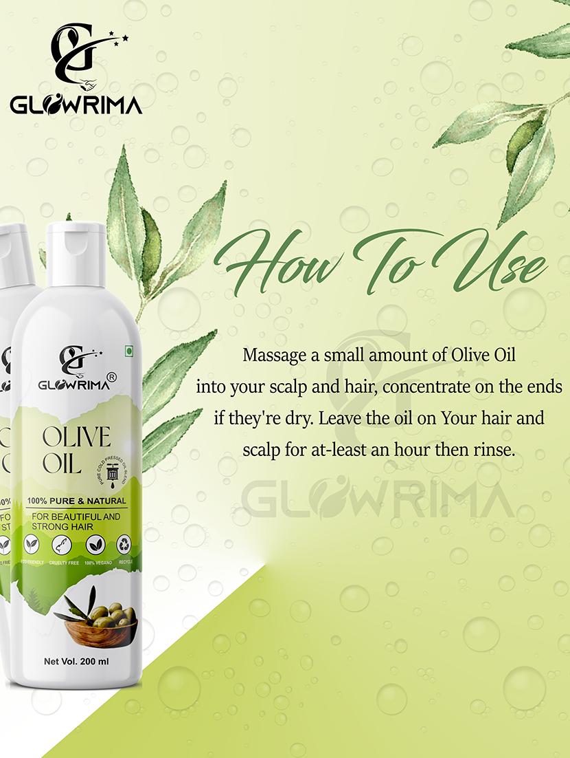 glowrima 100% pure & natural cold pressed olive oil for strengthens hair roots, reduces wrinkles & fine lines 200ml (pack of 2) - 18608055 - Standard Image - 2