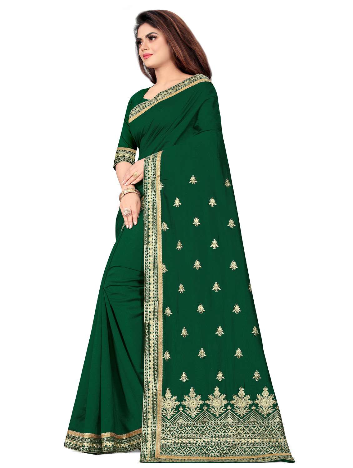 green embroidered saree with blouse piece - 18613776 - Standard Image - 2