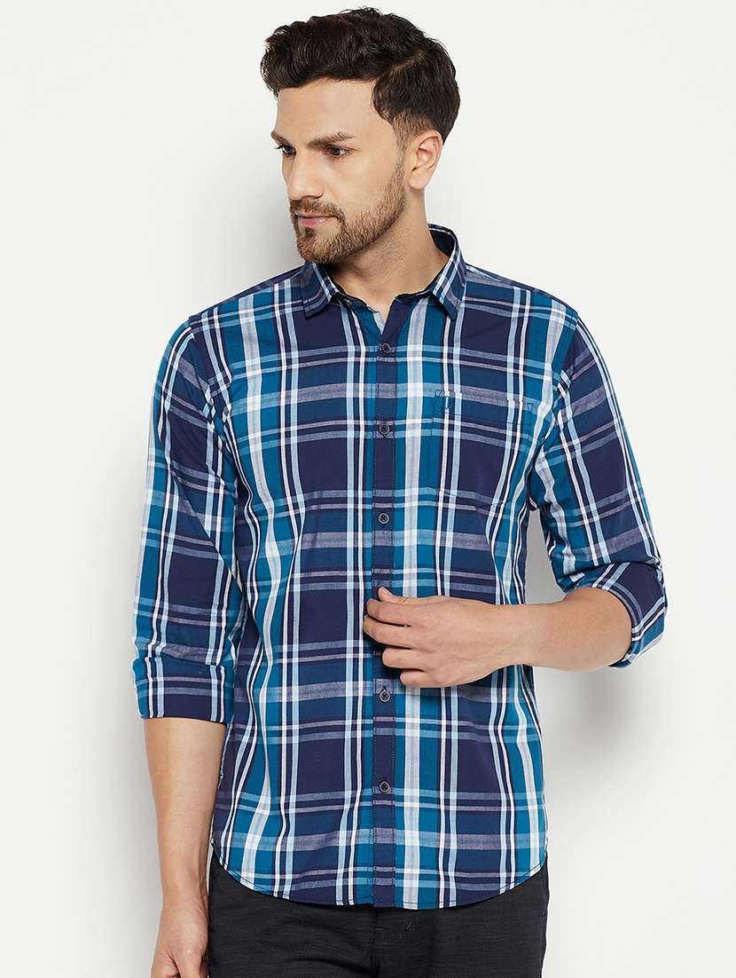 navy blue checkered casual shirt