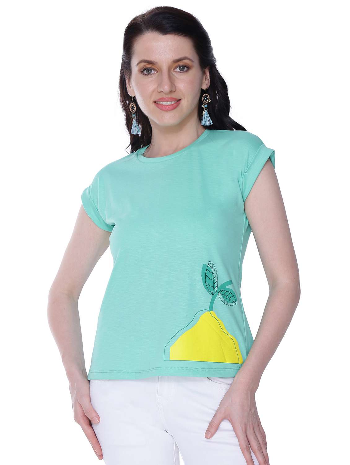 women's placement print round neck t-shirt