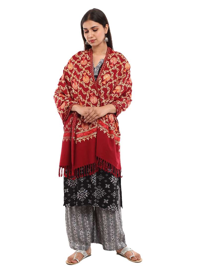 tassel detailed jacquard work stole