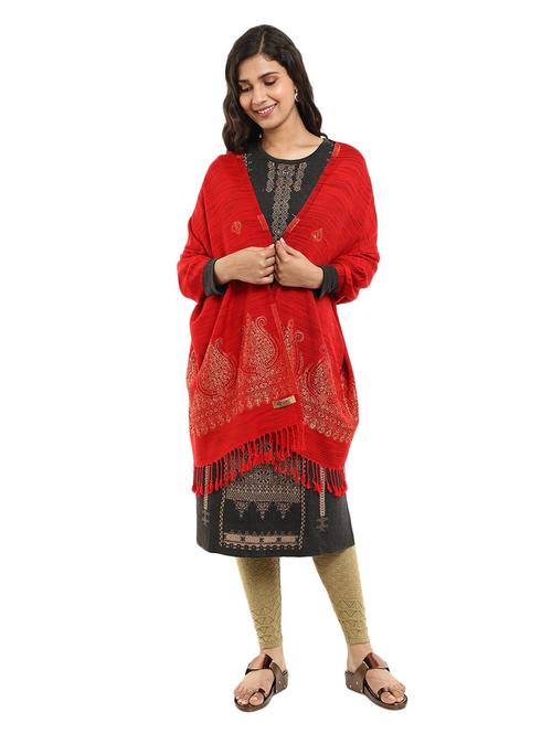 tassel detailed jacquard work stole - 18614704 - Standard Image - 0