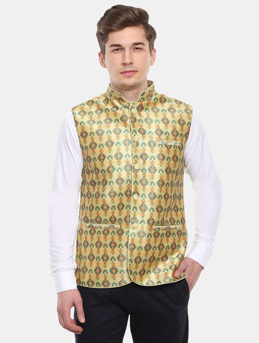 green floral nehru jacket