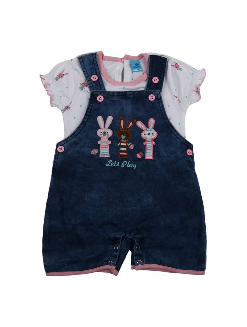 girls round neck printed dungree