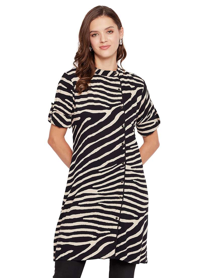 mandarin neck button up printed tunic - 18618922 - Zoom Image - 0