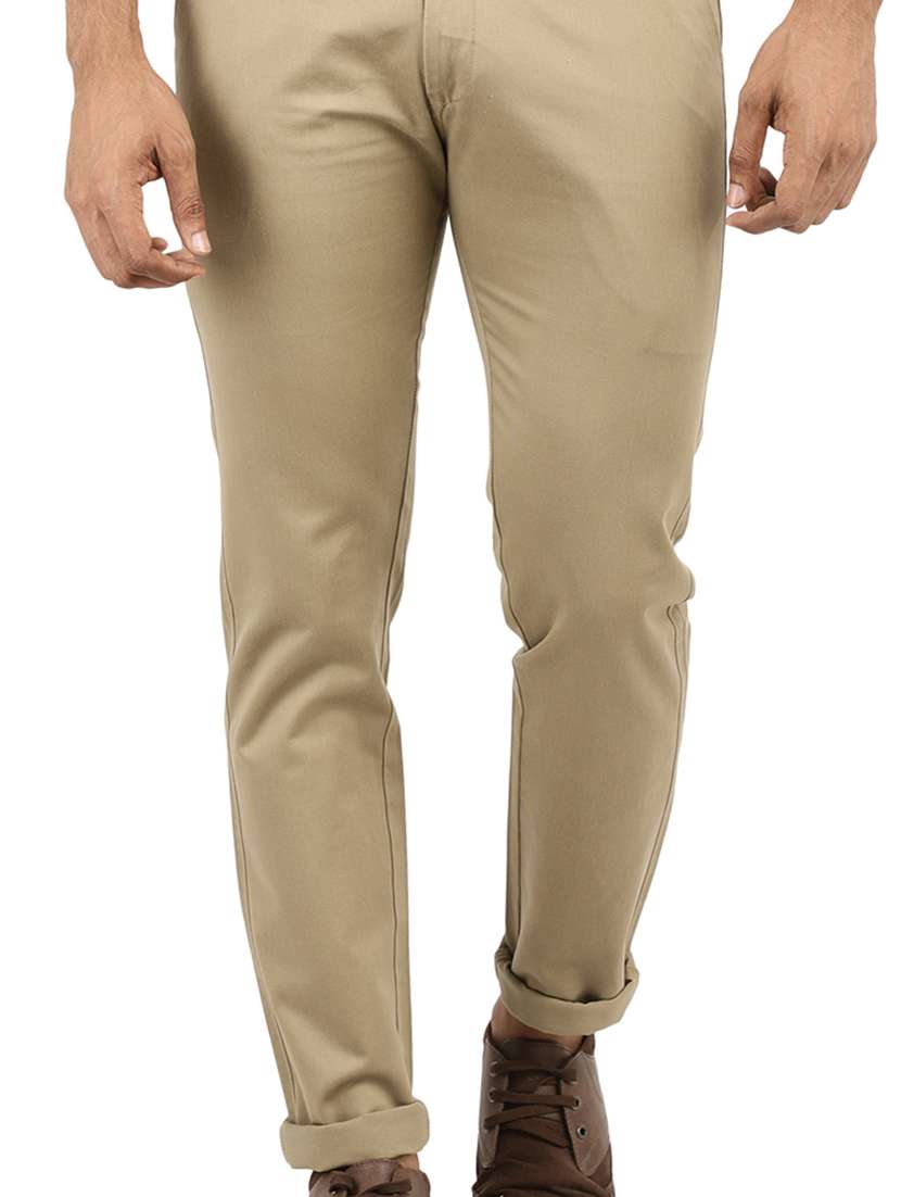 beige solid chinos casual trouser