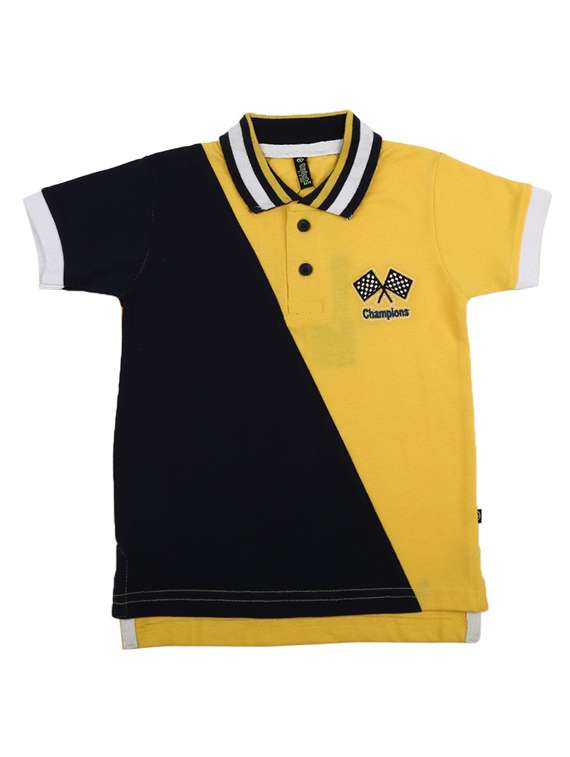 boys polo neck color block t-shirt