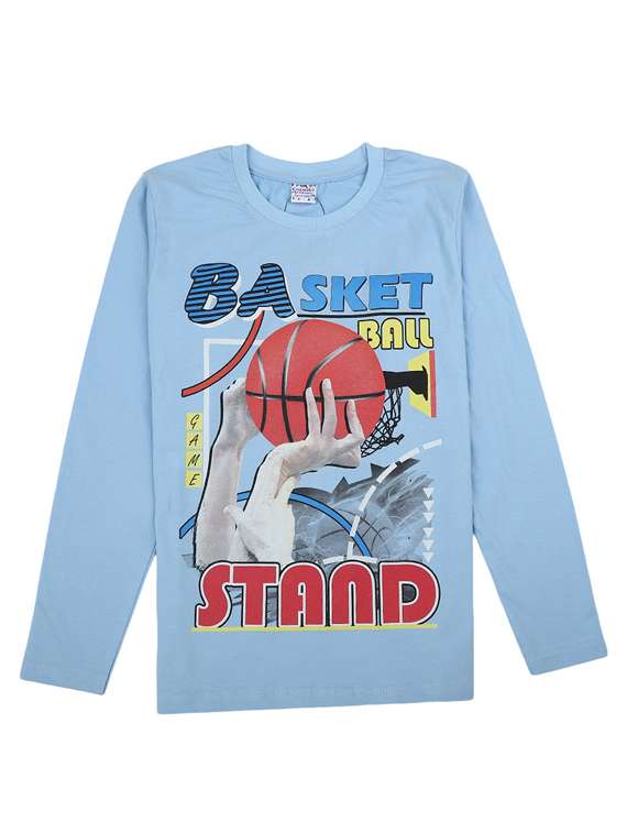 light blue printed round neck t-shirt