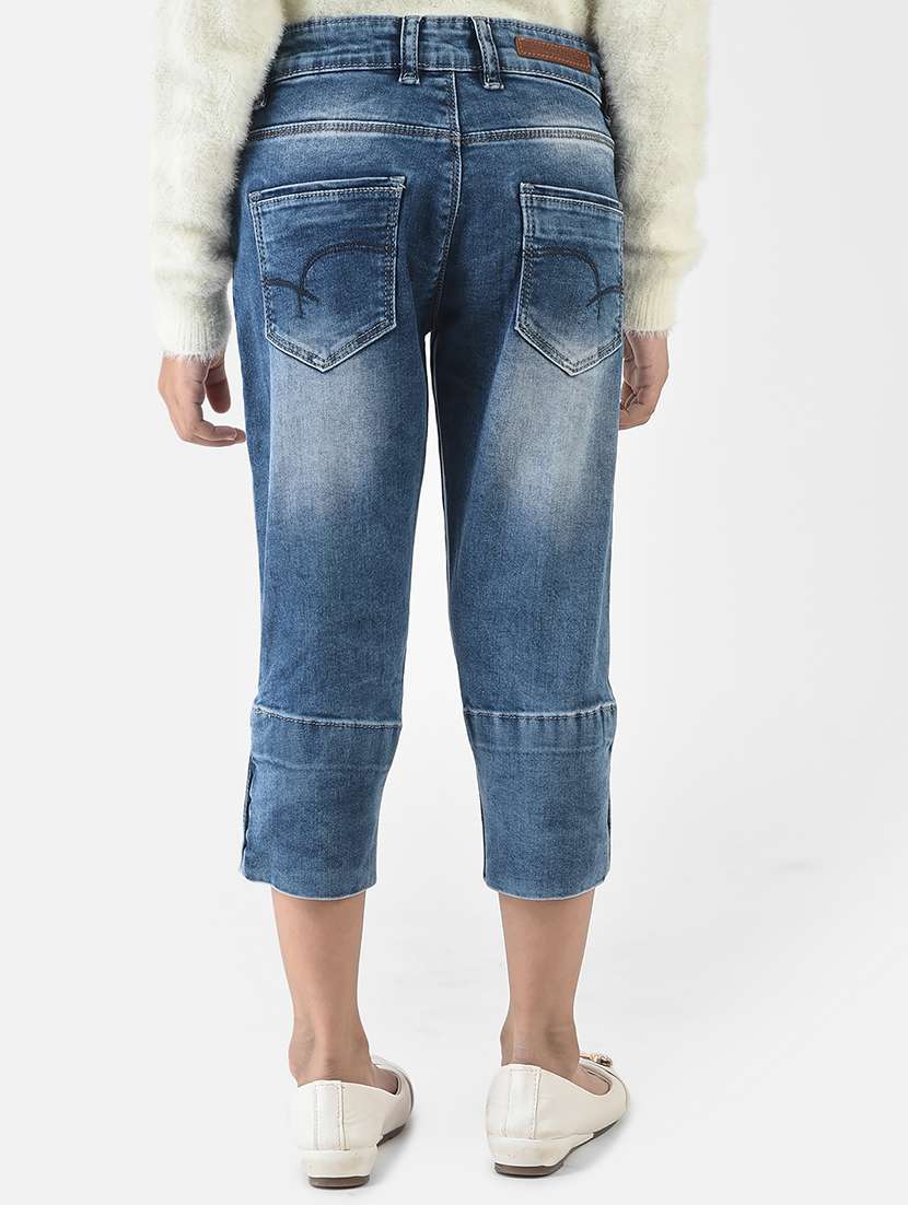 girls solid blue denim three fourth - 18620938 -  Standard Image - 2