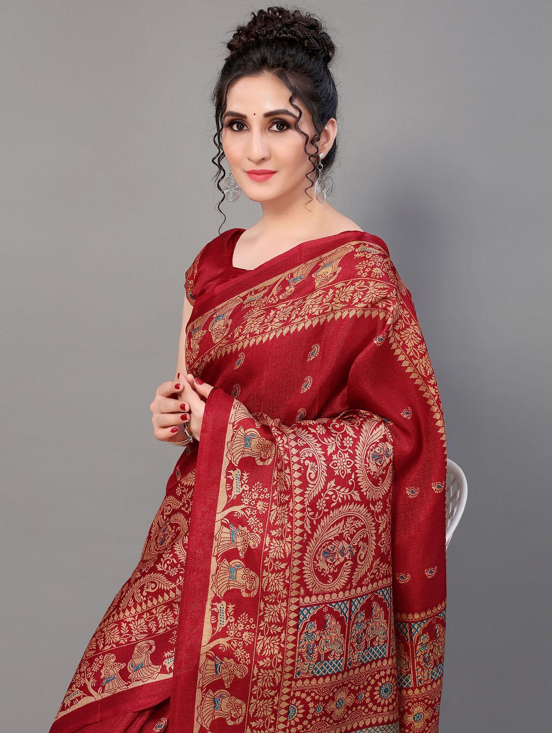 red silk blend mysore saree with blouse - 18627144 - Standard Image - 2