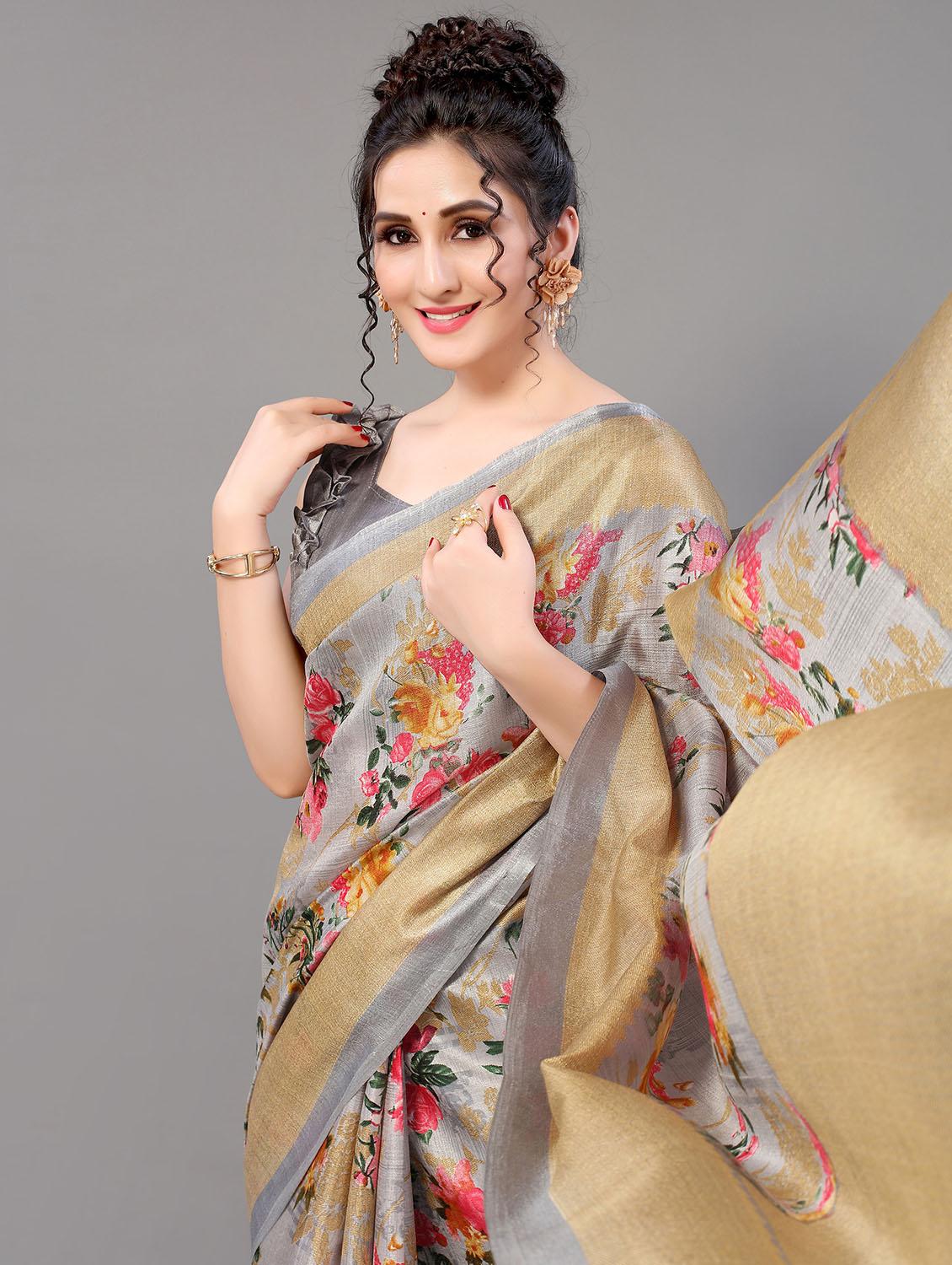 floral mysore silk saree with blouse - 18627148 - Standard Image - 2