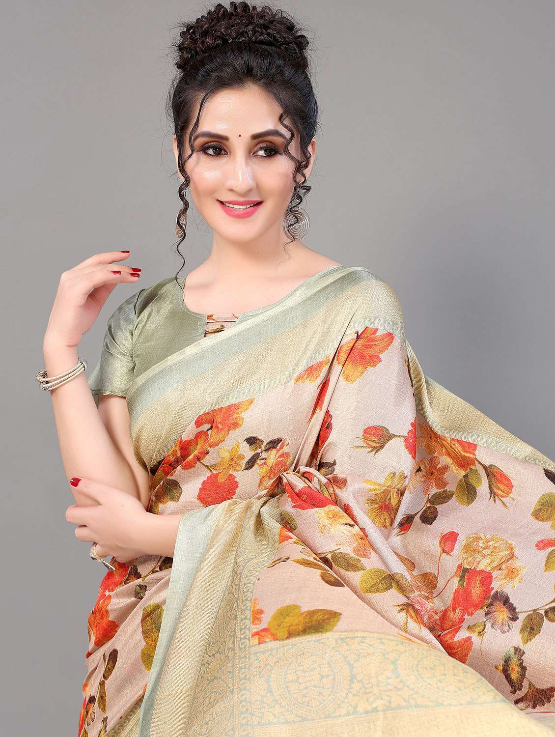 floral mysore silk saree with blouse - 18627156 - Standard Image - 2