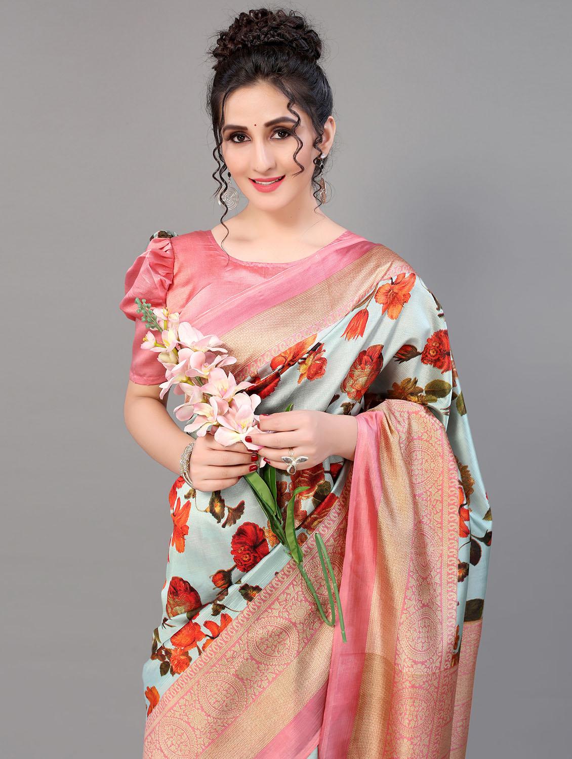 floral mysore silk saree with blouse - 18627158 - Standard Image - 2