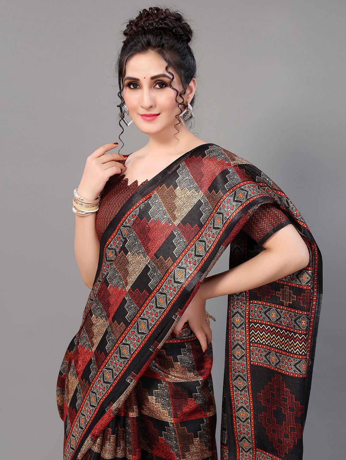 geometric print mysore silk saree with blouse - 18627166 - Standard Image - 2