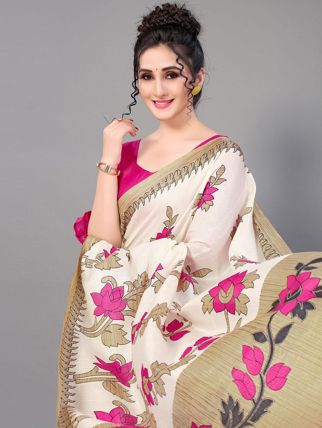 women's floral pink colored saree with blouse - 18627181 - Standard Image - 2