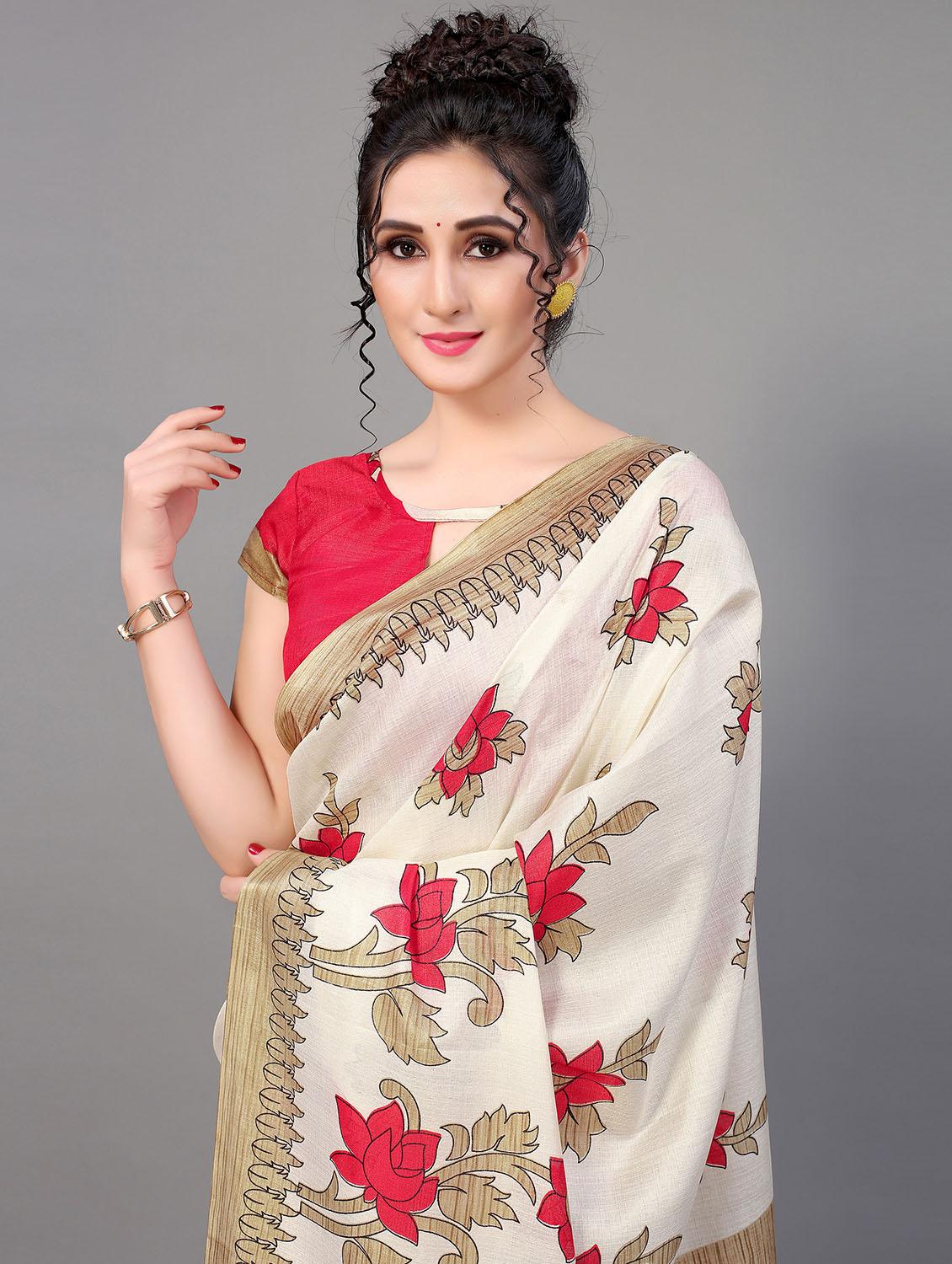 floral mysore silk saree with blouse - 18627183 - Standard Image - 2