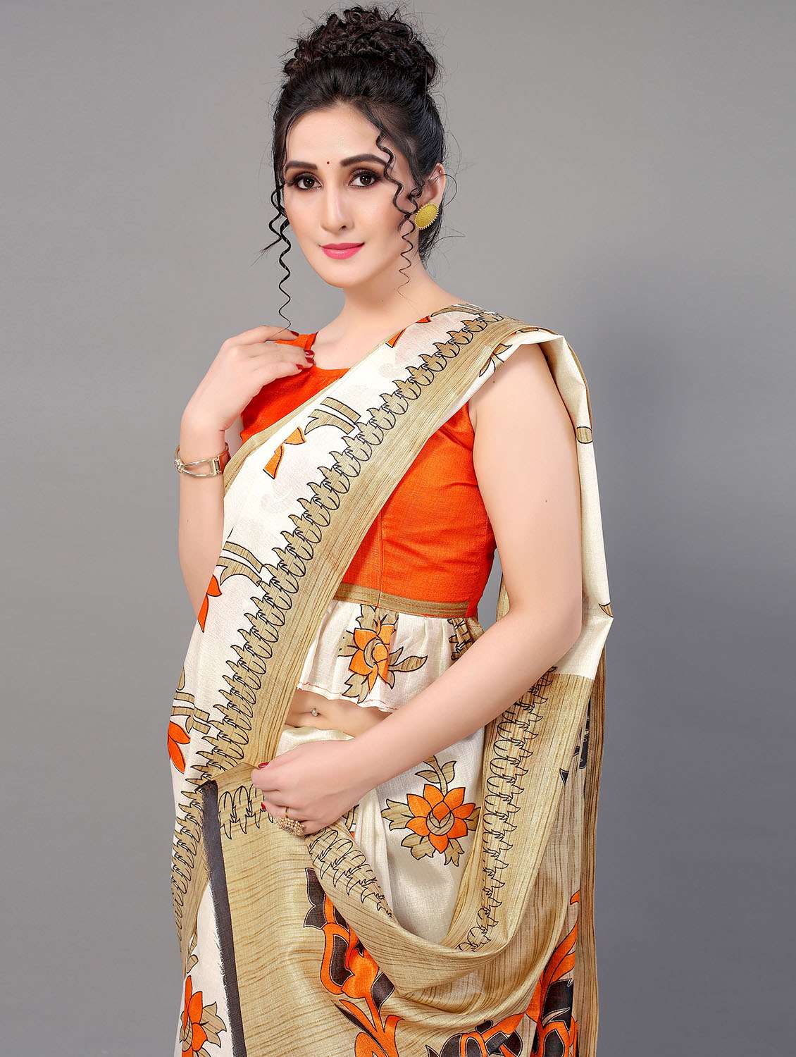 women's floral yellow colored saree with blouse - 18627184 -  Standard Image - 2