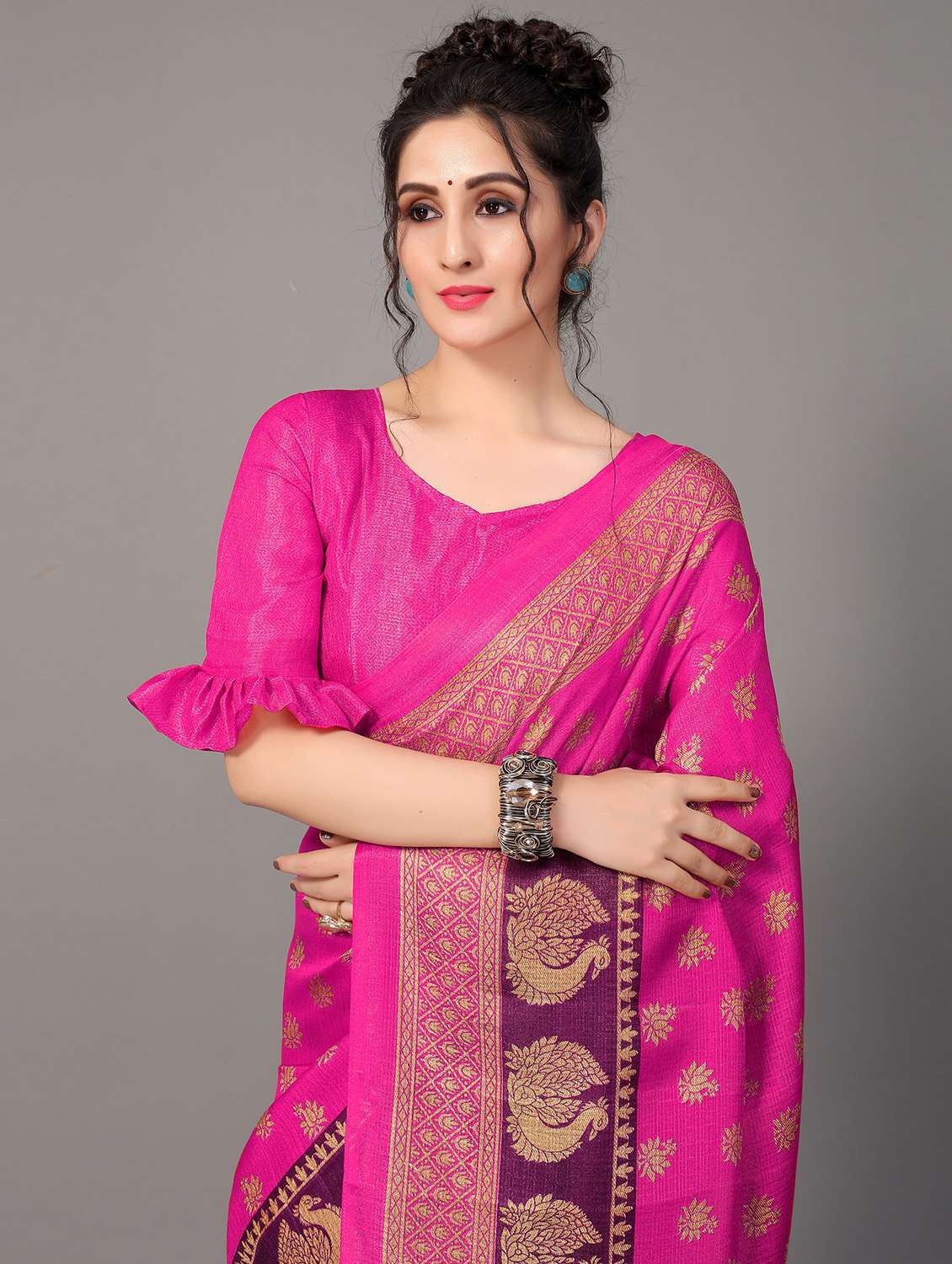 women's self design pink colored saree with blouse - 18627220 -  Standard Image - 2