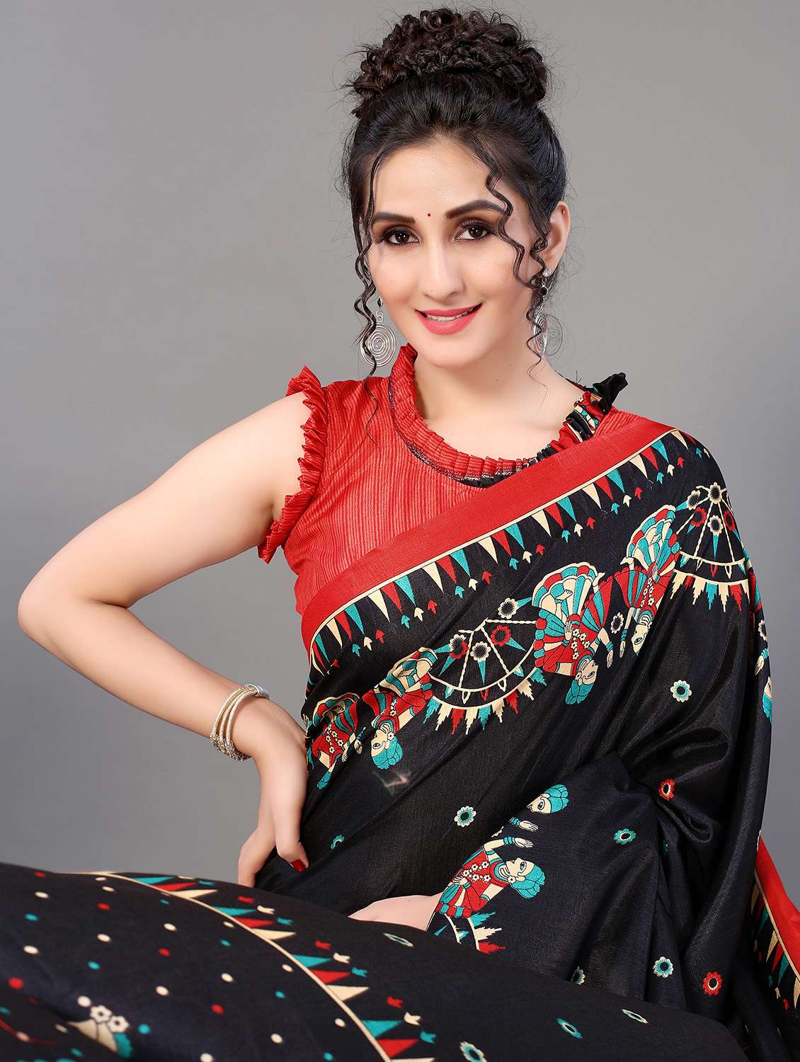 conversational print mysore silk saree with blouse - 18627221 - Standard Image - 2