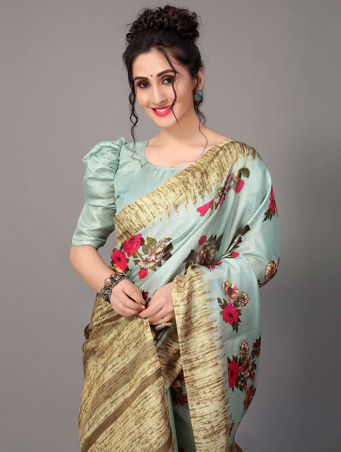 floral mysore silk saree with blouse - 18627230 - Standard Image - 2
